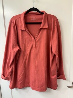 NWOT TALBOTS SALMON PINK V-NECK LONG SLEEVE TOP SZ 2X
